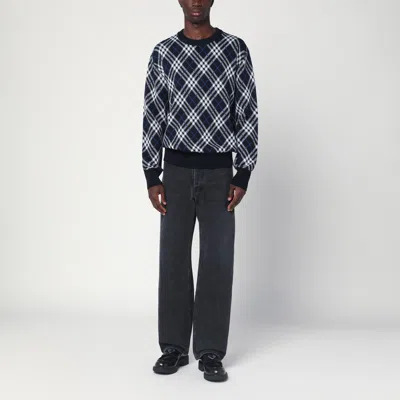 Burberry Check-pattern Wool Blend Sweater Men In Black