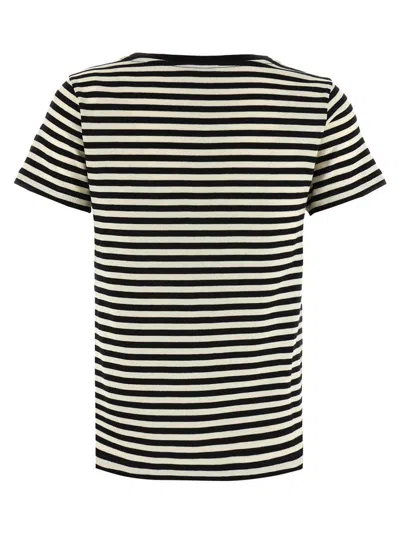 Moncler Black And White T-shirt With All-over Striped Motif And Logo Patch On The Chest In Cotton Wo