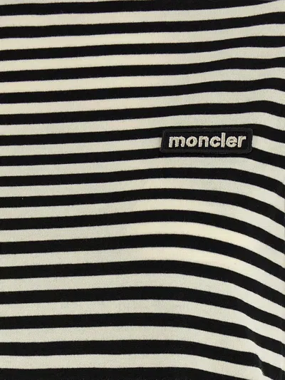 Moncler Black And White T-shirt With All-over Striped Motif And Logo Patch On The Chest In Cotton Wo