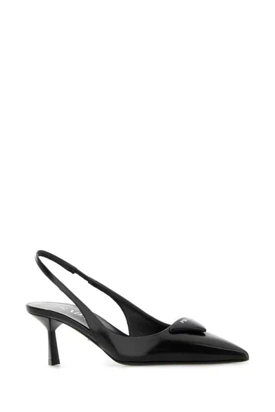 Prada Leather Pointy-toe Slingback In Black