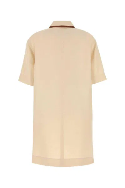 Gucci Linen Mini Dress Bow Detail In Neutral