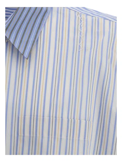 Marni Striped Shirt With Oversized Fit And Front Pocket In Blue