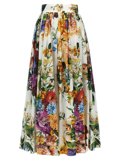 Dolce & Gabbana Floral Gathered Cotton Maxi Skirt In Multi