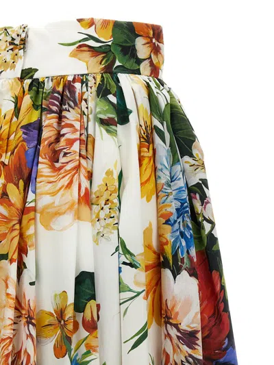 Dolce & Gabbana Floral Gathered Cotton Maxi Skirt In Multi