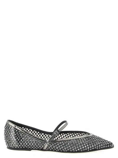 Le Silla Grey Pointed Toe Ballet Flats In Metallic