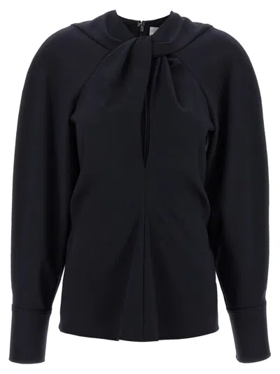 Victoria Beckham Womens Navy Twisted-neckline Textured Stretch-woven Blouse In Blue
