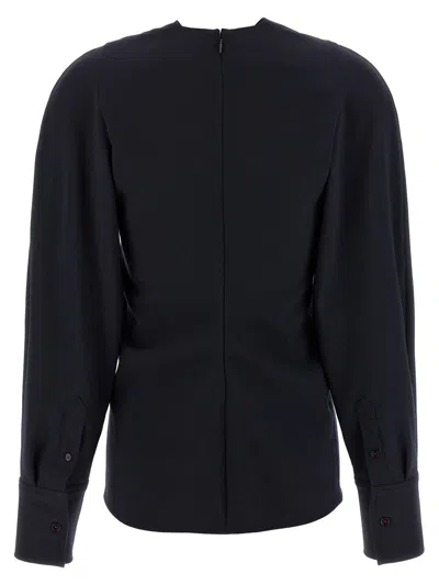 Victoria Beckham Womens Navy Twisted-neckline Textured Stretch-woven Blouse In Blue