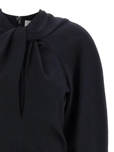 Victoria Beckham Womens Navy Twisted-neckline Textured Stretch-woven Blouse In Blue