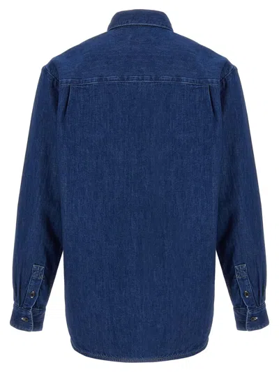 Apc A.p.c. Button-down Denim Shirt With Logo Detail In Blue