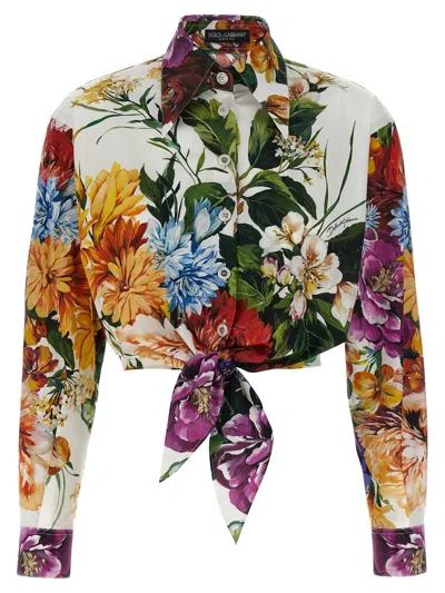 Dolce & Gabbana Multicolor Cropped Shirt With Tie Closure On The Front And All-over Floral Print In Cotton Woman In Multi