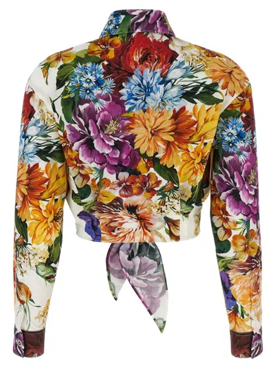 Dolce & Gabbana Multicolor Cropped Shirt With Tie Closure On The Front And All-over Floral Print In Cotton Woman In Multi