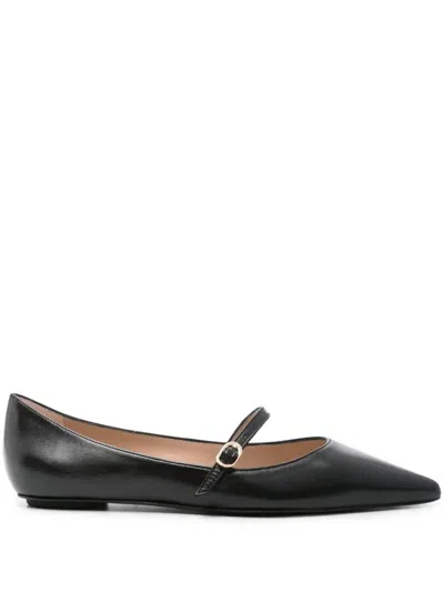 Stuart Weitzman Emilia Leather Mary Jane Point-toe Flats In Black