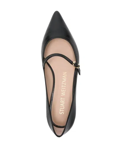 Stuart Weitzman Emilia Leather Mary Jane Point-toe Flats In Black