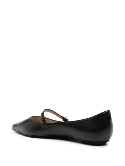 Stuart Weitzman Emilia Leather Mary Jane Point-toe Flats In Black