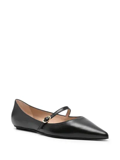 Stuart Weitzman Emilia Leather Mary Jane Point-toe Flats In Black