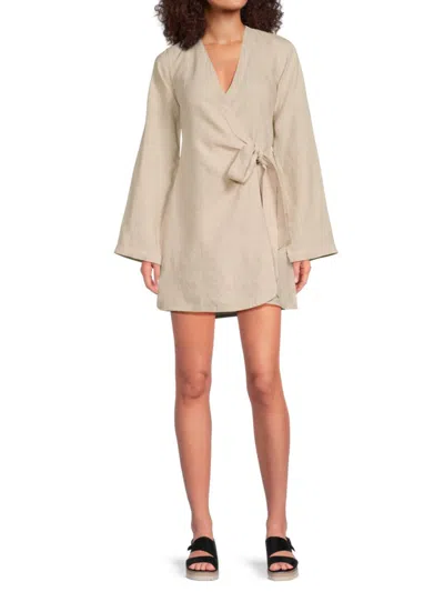 Saks Fifth Avenue Women's 100% Linen Mini Wrap Dress In Brown