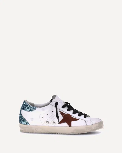 Golden Goose Round Toe Sneakers With Glitter Heel In White