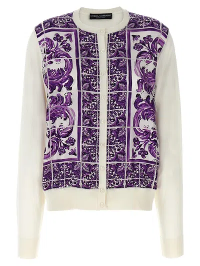 Dolce & Gabbana Women Maiolica Print Silk Cardigan In Purple