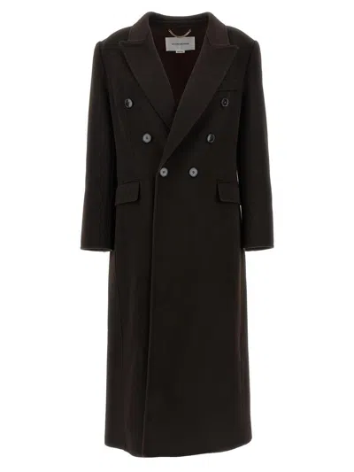 Victoria Beckham Brown Double-breasted Coat In Wool And Cashmere In Brown