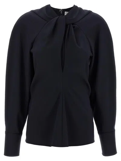 Victoria Beckham Womens Navy Twisted-neckline Textured Stretch-woven Blouse In Blue