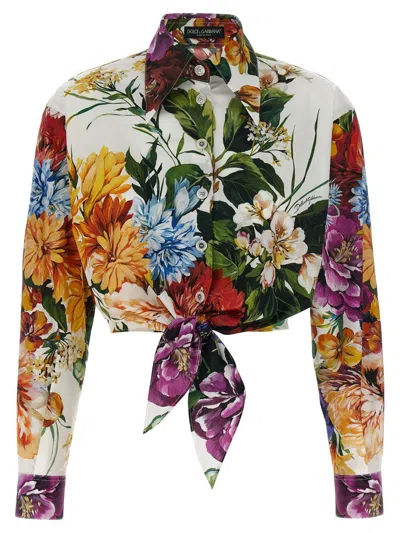 Dolce & Gabbana Multicolor Cropped Shirt With Tie Closure On The Front And All-over Floral Print In Cotton Woman In Multi