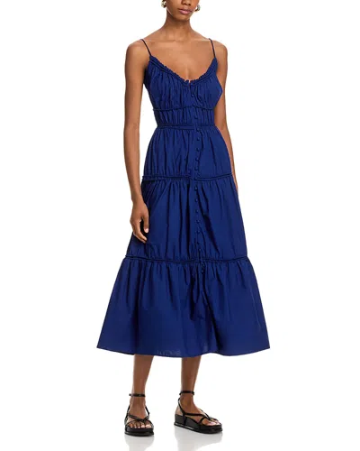 Sea Camden Tiered Gathered Cotton-voile Midi Dress In Blue