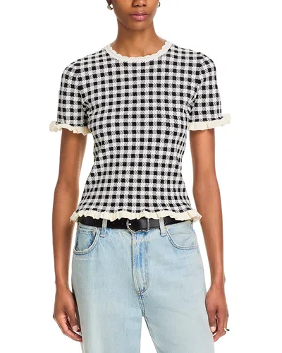 Sea Saige Ruffled Gingham Jacquard-knit Top In Black