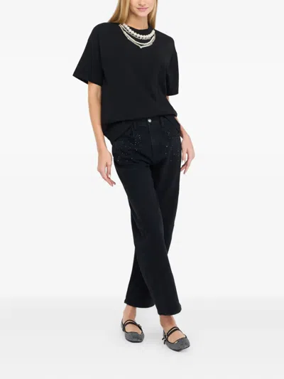 Liu •jo T-shirt With Pearls And Rhinestones In Black
