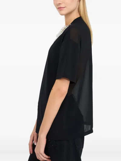 Liu •jo T-shirt With Pearls And Rhinestones In Black
