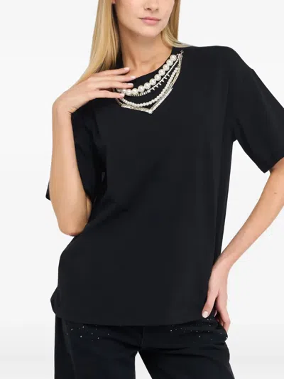 Liu •jo T-shirt With Pearls And Rhinestones In Black
