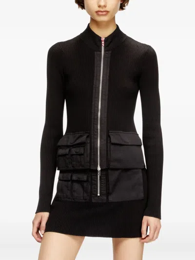 Diesel M-melissa Ribbed Zip-front Top In Black