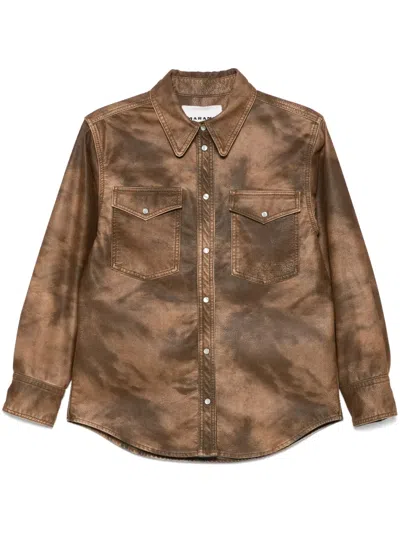 Isabel Marant Étoile Karima Faux Leather Snap-up Shirt In Brown