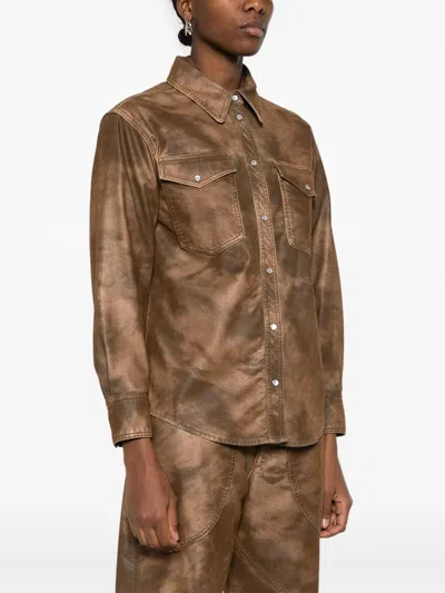 Isabel Marant Étoile Karima Faux Leather Snap-up Shirt In Brown