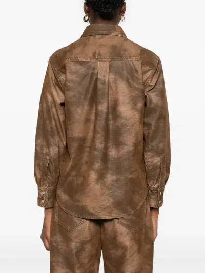 Isabel Marant Étoile Karima Faux Leather Snap-up Shirt In Brown
