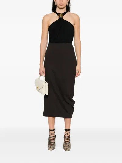 Lanvin Asymmetric Midi Skirt In Brown
