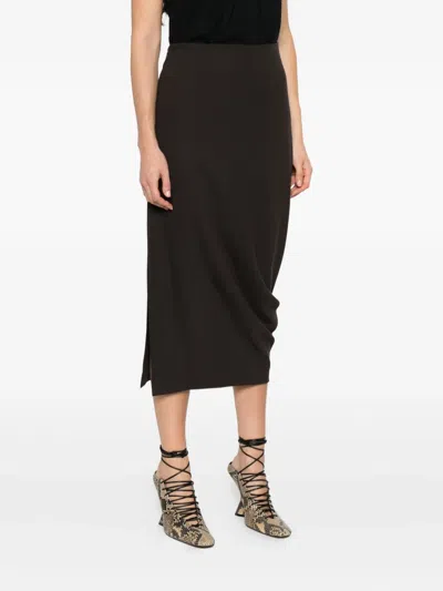 Lanvin Asymmetric Midi Skirt In Brown