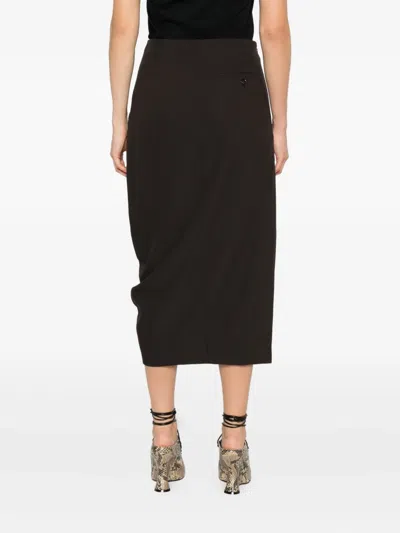Lanvin Asymmetric Midi Skirt In Brown