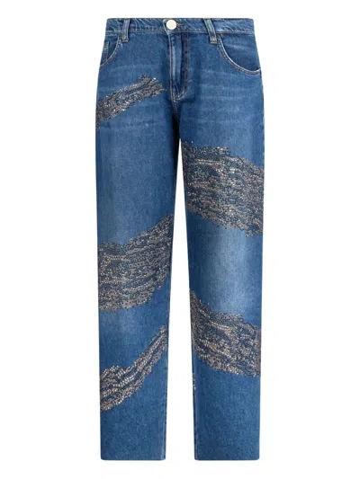 Liu •jo Balloon Jeans With Studs And Gemstones In Blue