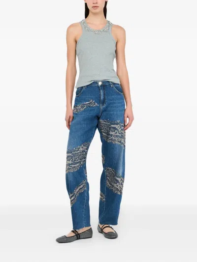 Liu •jo Balloon Jeans With Studs And Gemstones In Blue