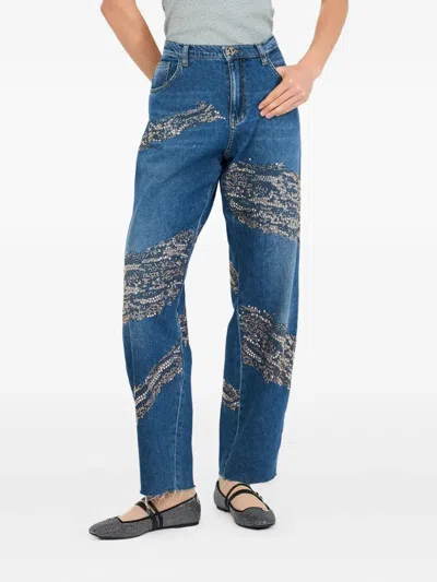 Liu •jo Balloon Jeans With Studs And Gemstones In Blue
