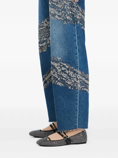 Liu •jo Balloon Jeans With Studs And Gemstones In Blue