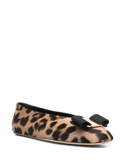 Ferragamo Leopard-print Ballet Flats In Brown