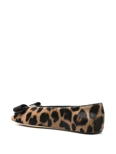 Ferragamo Leopard-print Ballet Flats In Brown