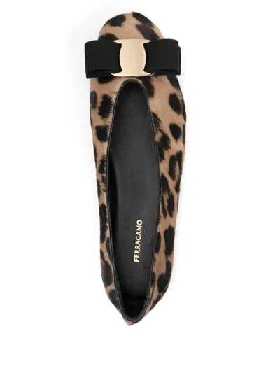 Ferragamo Leopard-print Ballet Flats In Brown