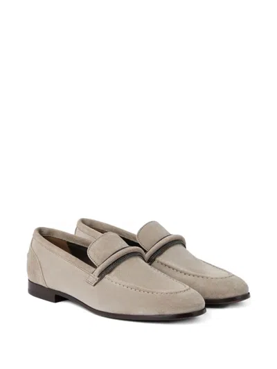 Brunello Cucinelli Monili-embellished Suede Loafers In Gold