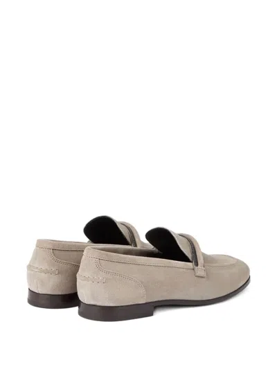 Brunello Cucinelli Monili-embellished Suede Loafers In Gold