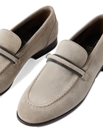 Brunello Cucinelli Monili-embellished Suede Loafers In Gold