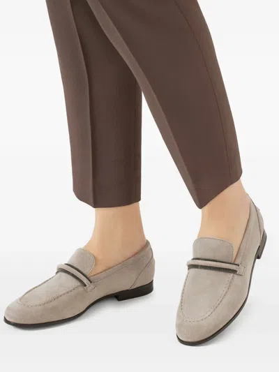 Brunello Cucinelli Monili-embellished Suede Loafers In Gold