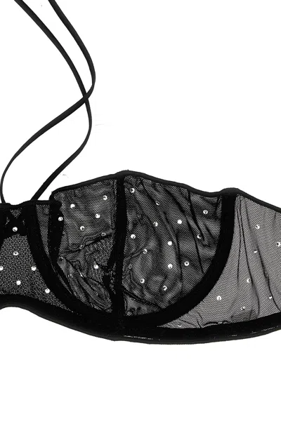 Oseree Crystal-embellished Mesh Bra Set In Black