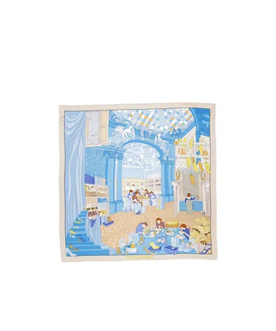 Ferragamo Atelier Print Silk Bandeau Scarf In Blue